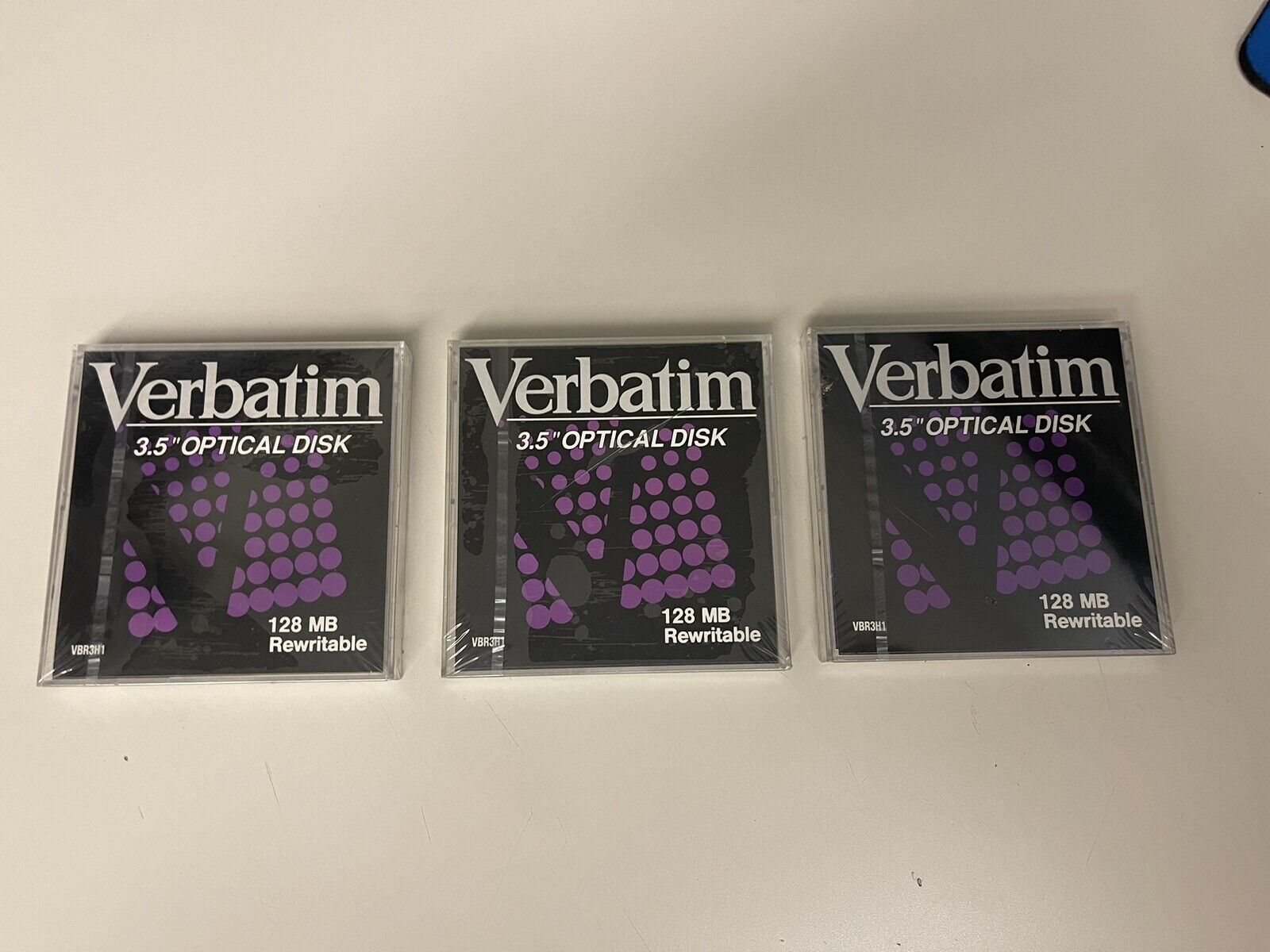3 Verbatim 3.5” Optical Disk 128 MB Rewritable New Old Stock