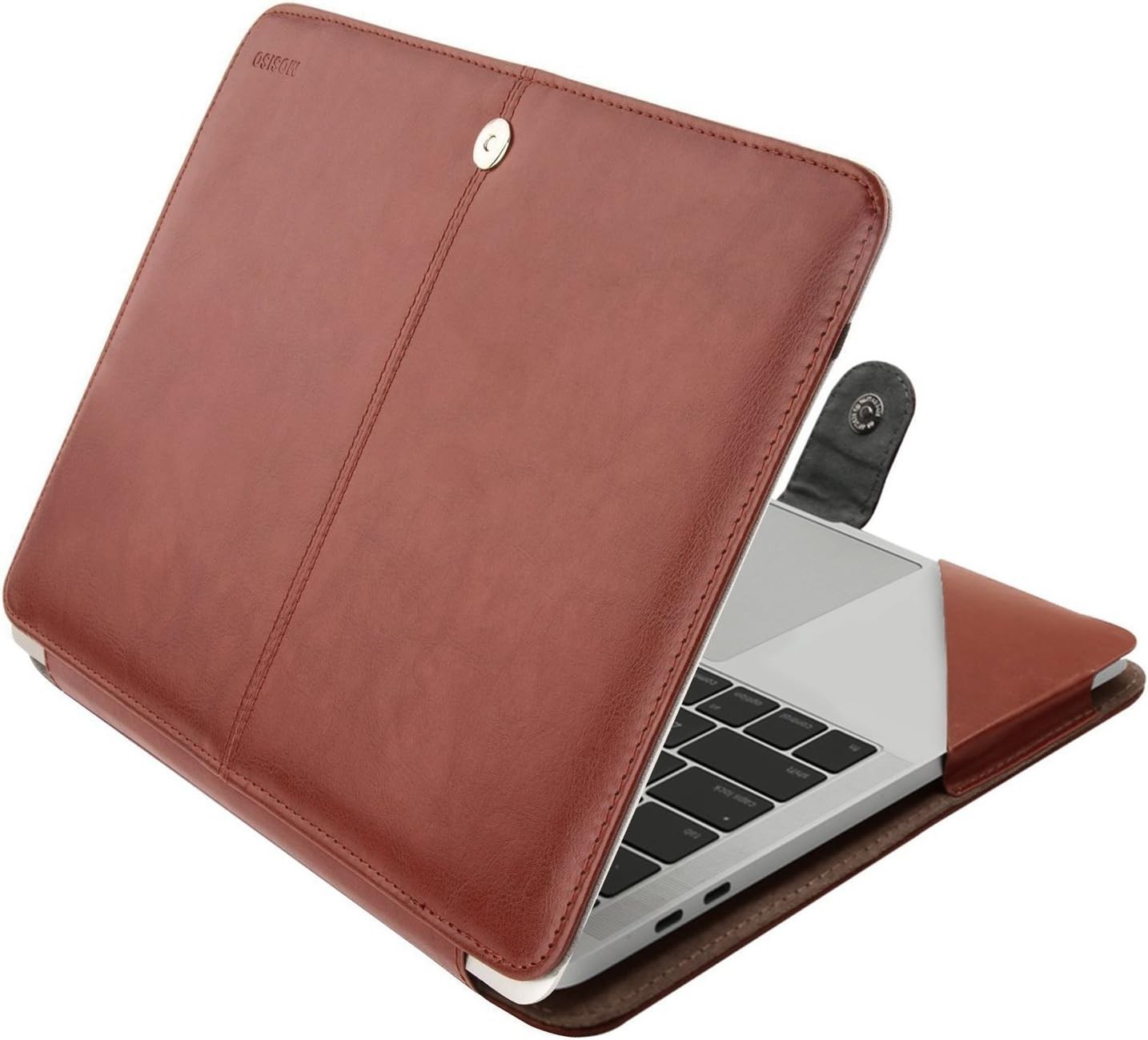 Brown PU Leather Portfolio Stand Cover for MacBook Air 13.6" & Pro 13" Laptops