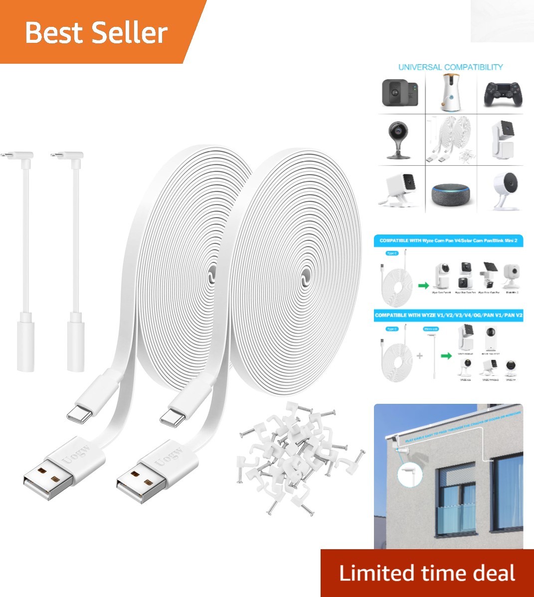 Multi-Functional 10FT Power Cable - Perfect for Wyze, NestCam & Amazon Cameras