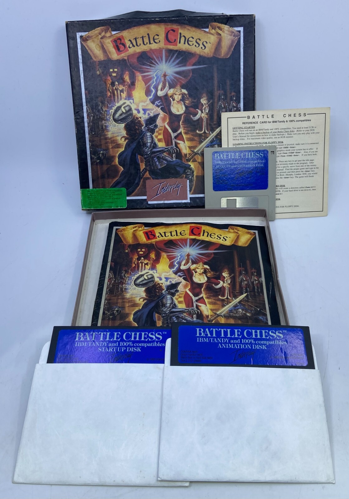 Vintage 1988 Interplay Battle Chess IBM Tandy PC 3.5" & 5.25" Disks Manual Box