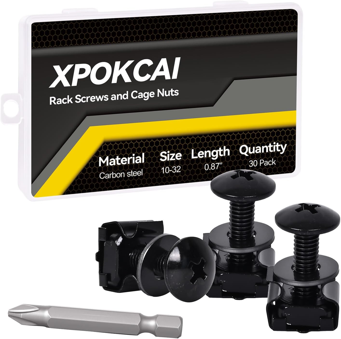 30-Pack 10/32 Set Rack Screws with Nylon Washers and Cage Nuts for Server