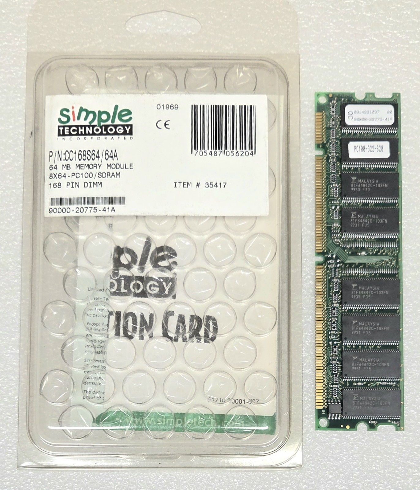 Simple Technology 8x64 PC-100 168pin 64MB SDRAM CC168S64/64A, 90000-20775-41A
