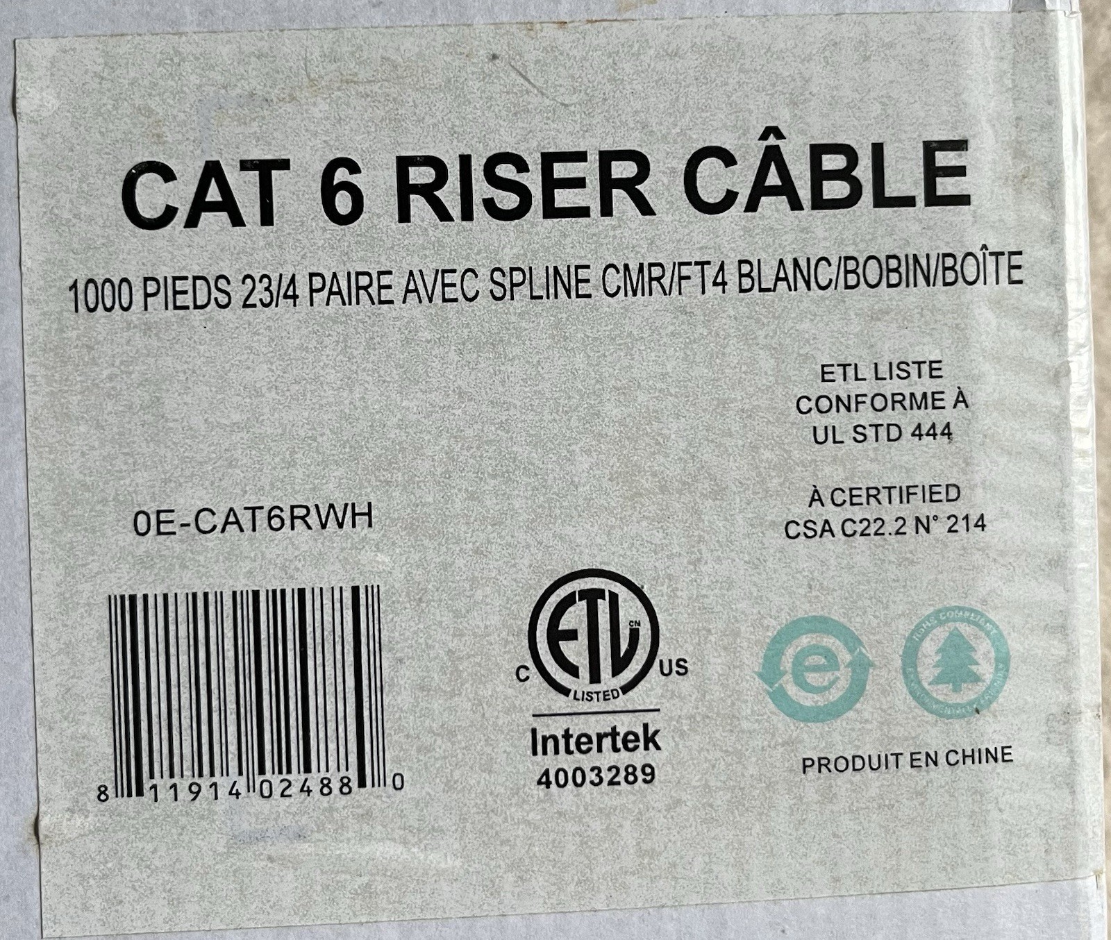 ADI PRO 0E-CAT6RWH CAT6 Riser Cable 1K Feet Bought Few y/a Never Opened Or Used