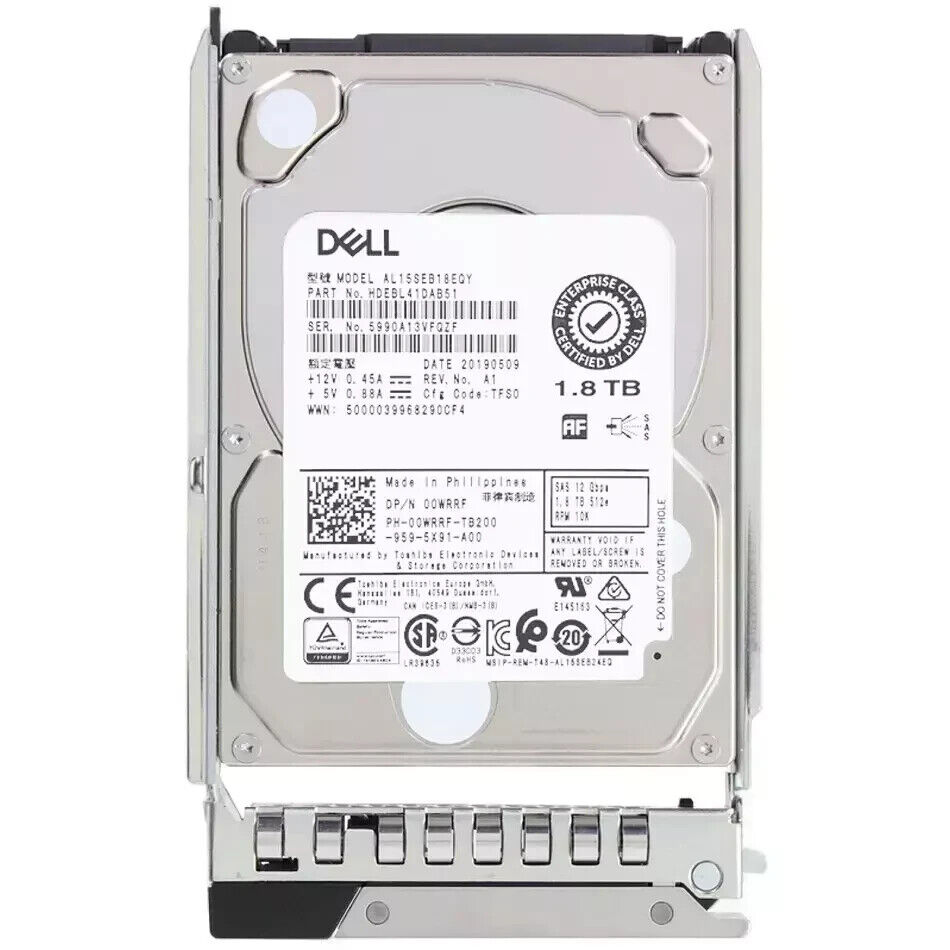 Dell 0WRRF 1.8TB 10K 12Gbps SAS 2.5\'\' 512e HDD 00WRRF 00WRRF Hard Drive