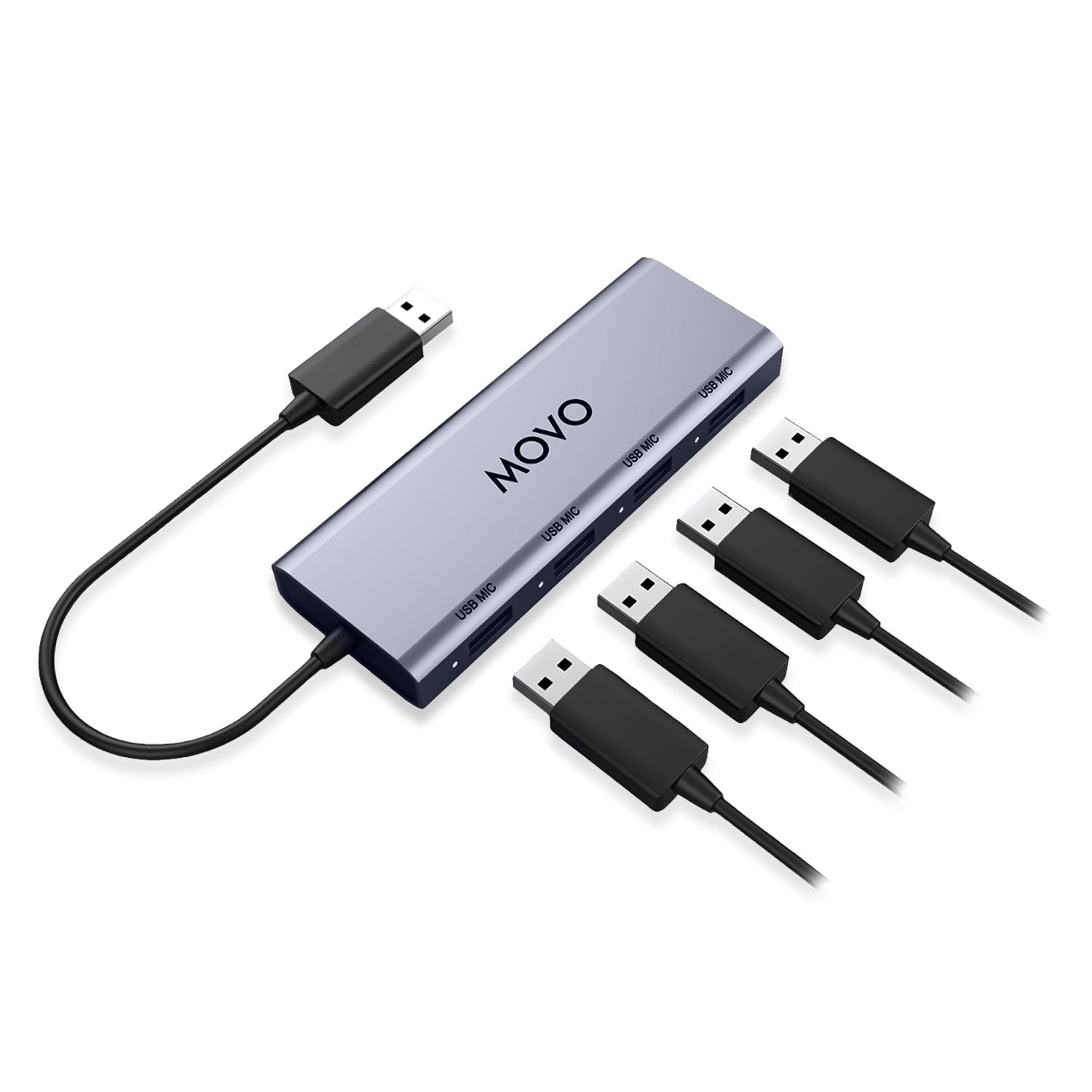Movo UMX-1 USB Microphone Hub – 4-Port Powered Interface for Grey