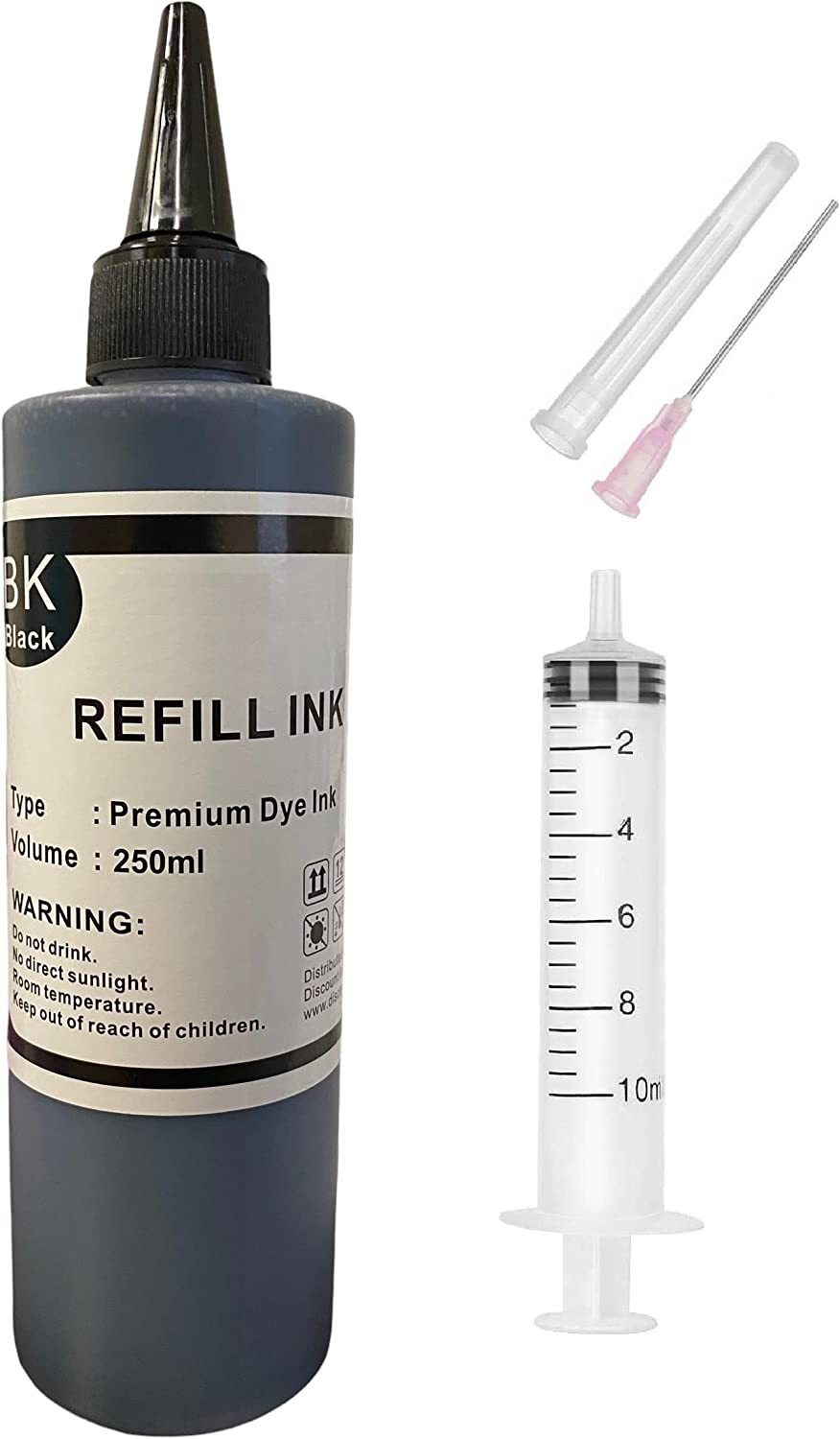 Premium Black Ink Refill Kit for HP 60 61 62 63 Ink Cartridges 2x250ml Black