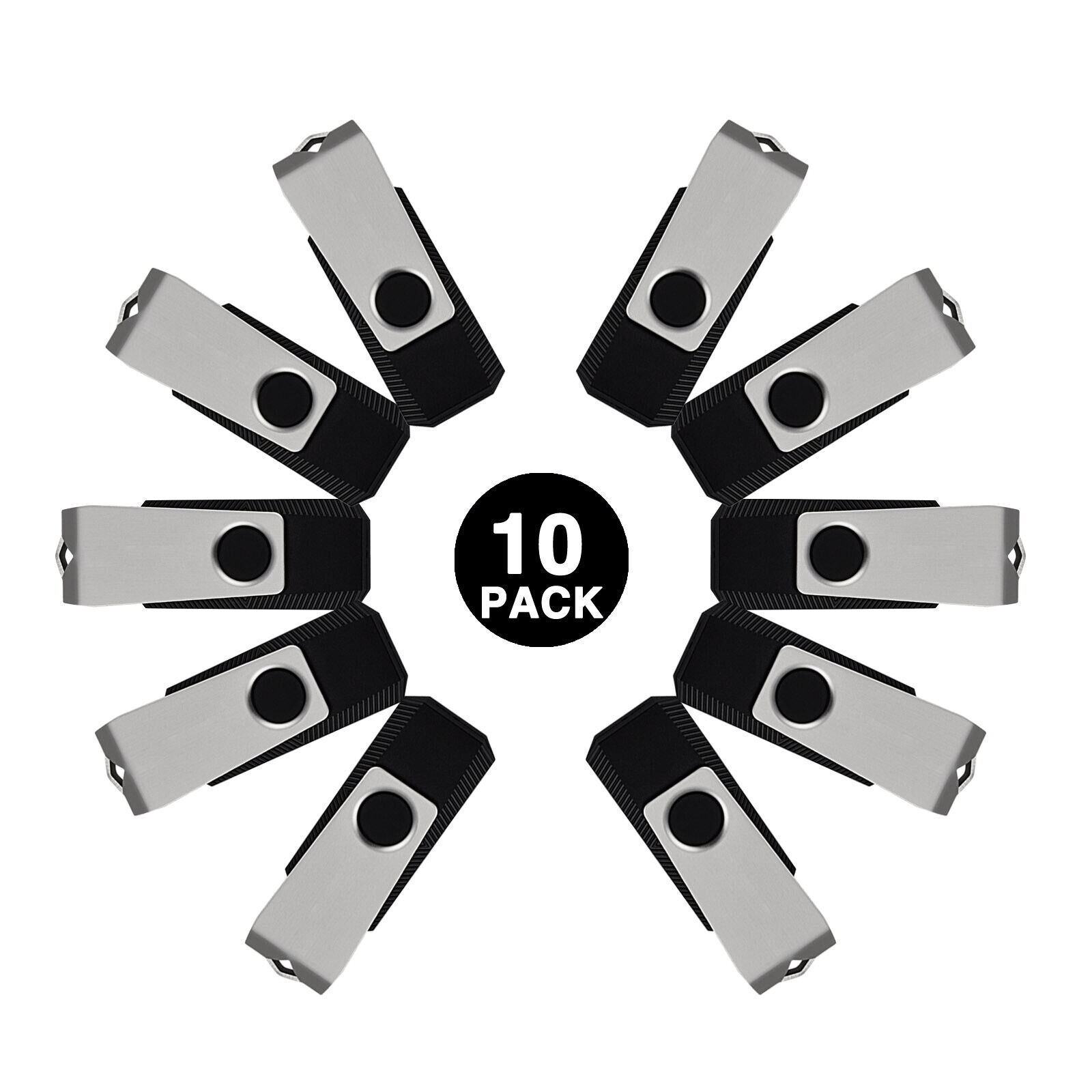 128MB USB 2.0 10 Pack Metal Swivel Flash Drive Memory Storage Thumb Drive Black