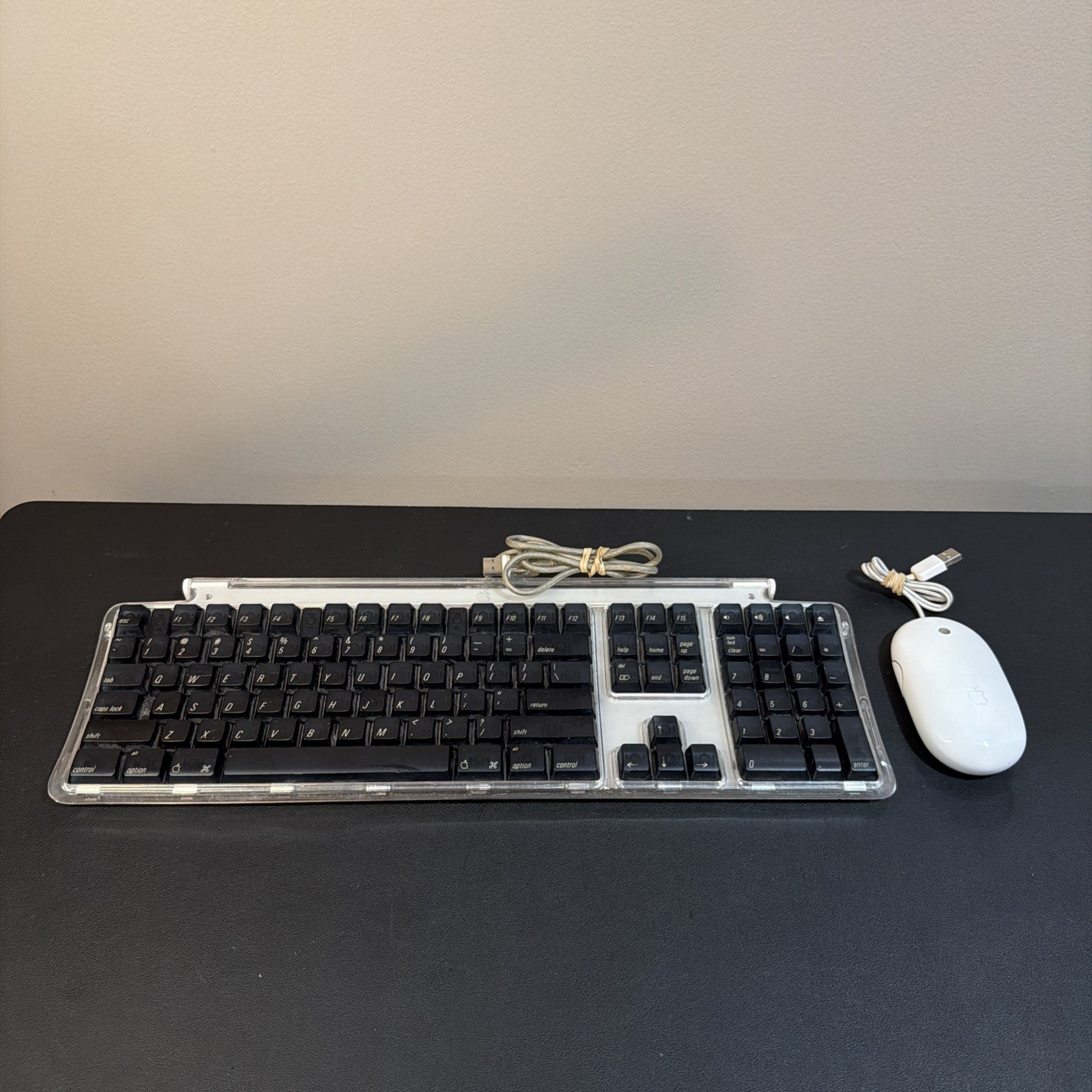 Apple Pro Keyboard M7803 Wired Black Clear Jelly Vintage Mac With Mighty Mouse