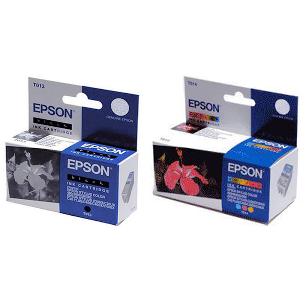 2 Pack New Genuine Epson T013 Black T014 Color Ink Cartridge T013201 T014201 for