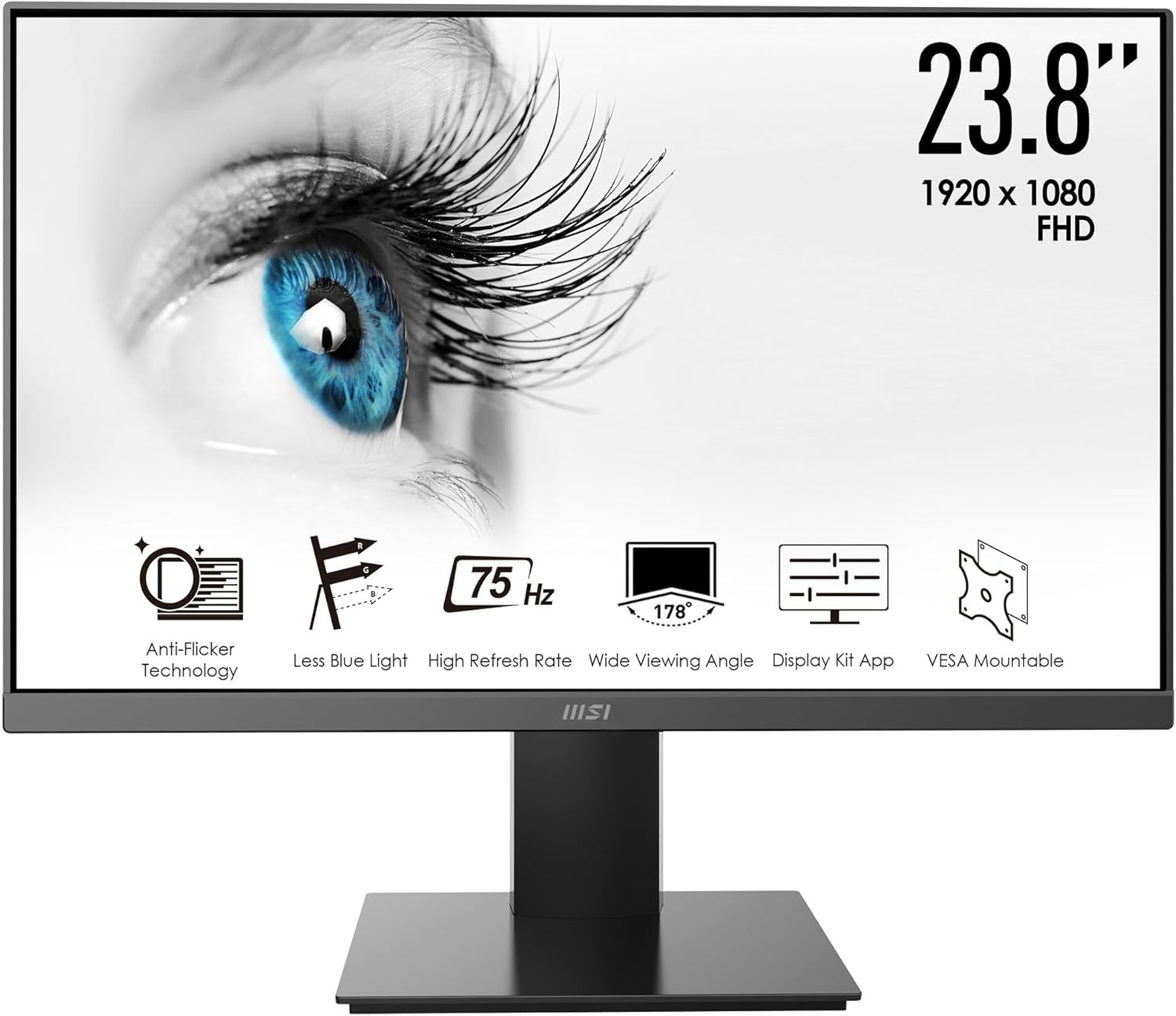 MSI Pro MP241X 24” Monitor, Full HD 1080p, 75Hz Refresh Rate, Anti-Glare Display