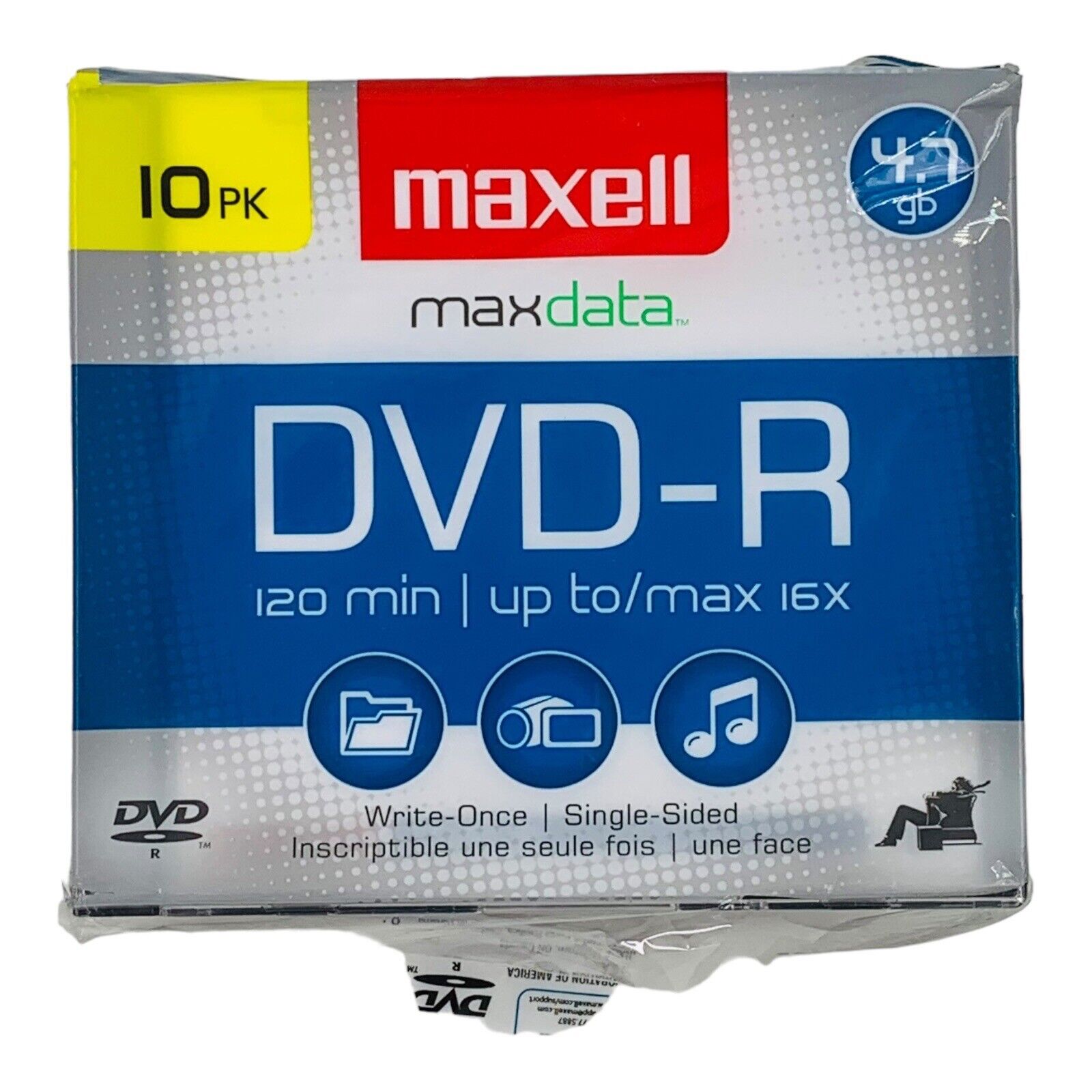10 Disks Maxell DVD-R 4.7 GB 16x 120 min Slim Jewel Case Gold
