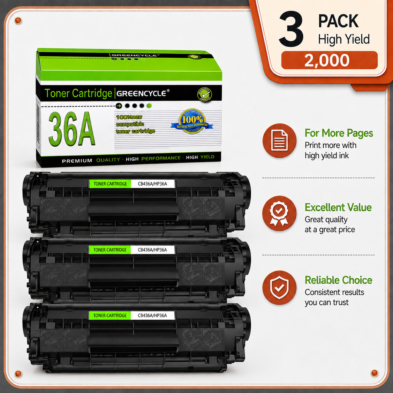GREENCYCLE 3PK Q2612A Toner Cartridge Compatible with HP LaserJet 1022 3015 3055