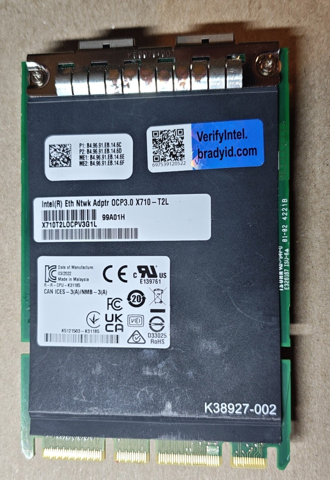 Intel X710-T2L for OCP3.0 Dual-Port 10GbE Network Adapter
