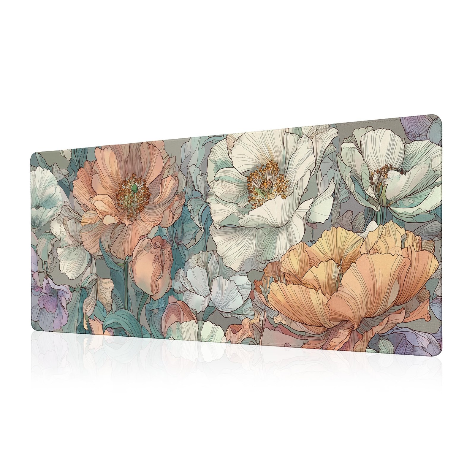 Japanese Floral Mouse Pad Abstract Boho Mouse Pad 31.5x11.8 Inch Aesthetic Fl...