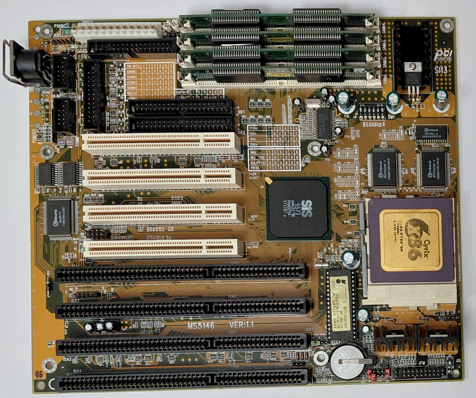 MSI MS-5146 Socket 7 ISA Retro Motherboard + Cyrix 6x86-P166*GP 133MHz + 32MB RAM