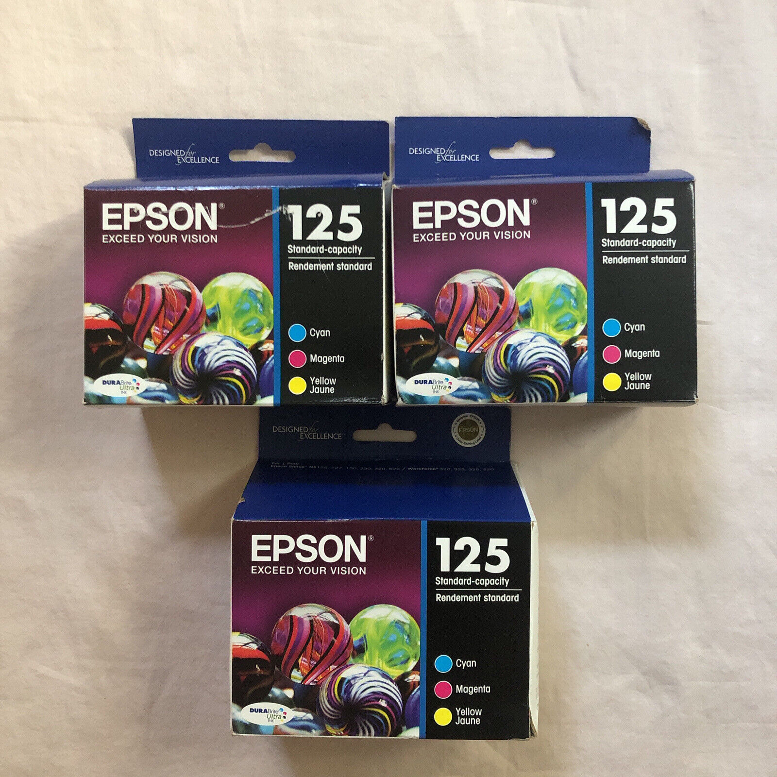 Epson 125 Genuine Tri-Color Cyan Magenta Yellow Ink Cartridges T125520 Lot of 3