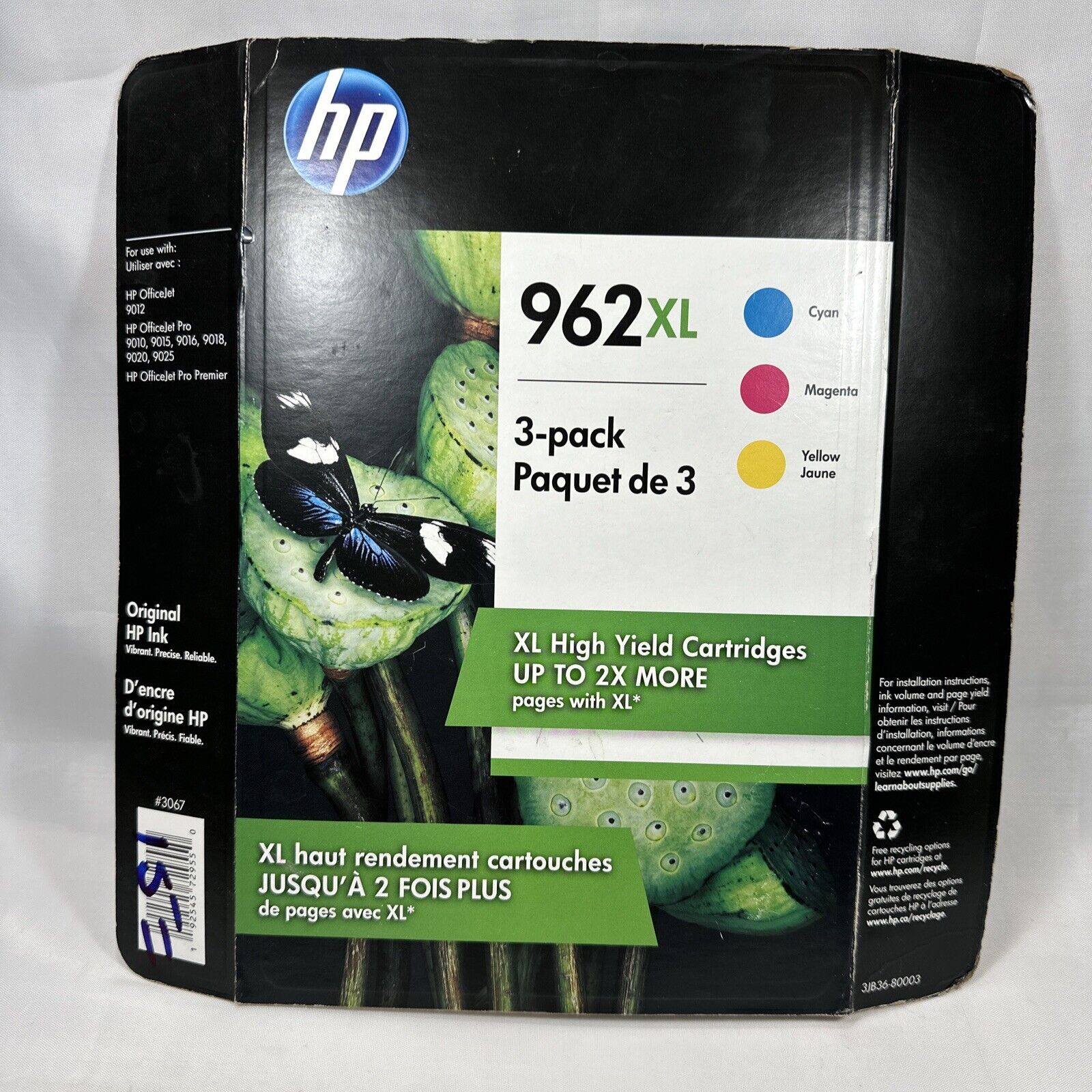 Genuine HP 962 XL 3 Pack Hi Yield Tri-Color Ink Cartridges Dated Oct 2022