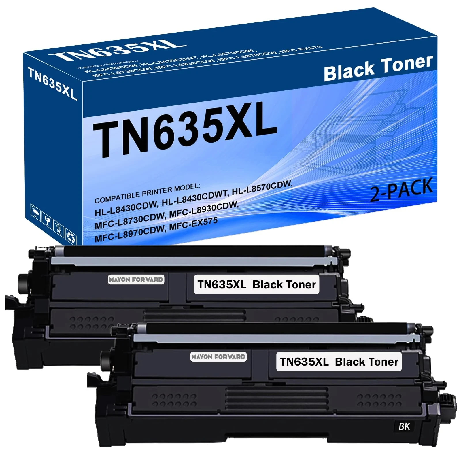 MAYONFORWARD TN635XL Black High Yield Toner 2-Pack Compatible Brother NEW