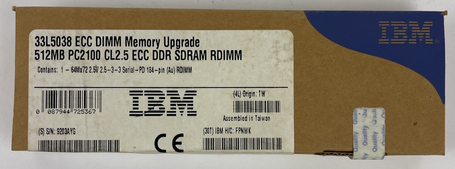 IBM 512MB PC-2100 DDR-266MHz 184-Pin Desktop SDRAM DIMM Memory 33L5038