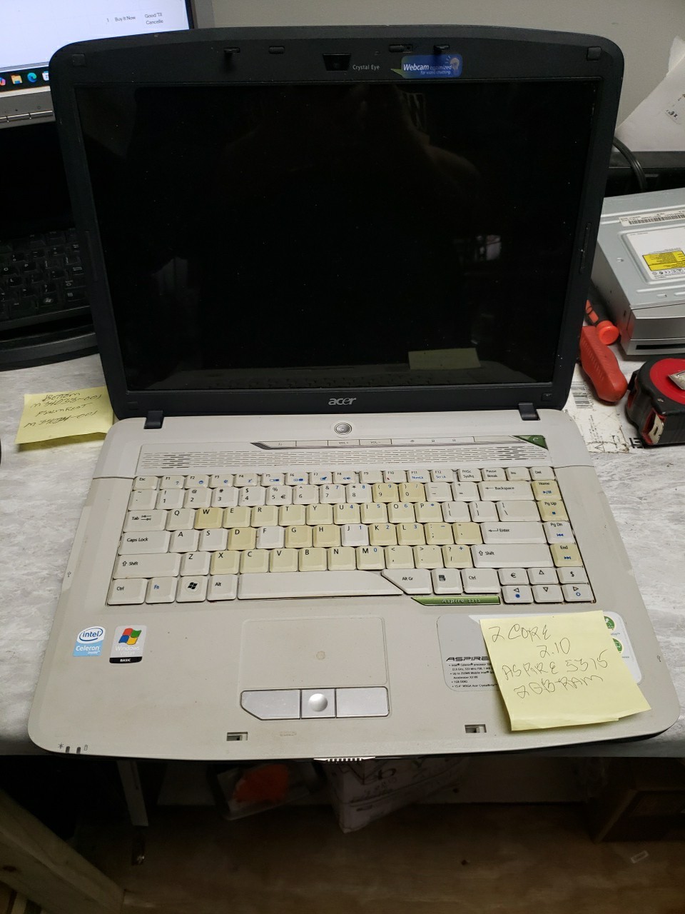 Acer Aspire 5315 intel 2 core  2.10GHz 2 GB NO HDD no power cord  