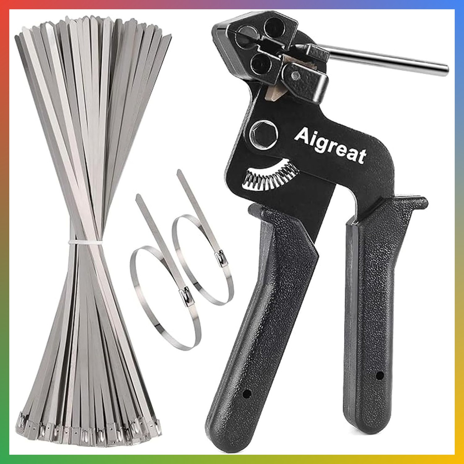 Metal Cable Tie Gun Kit Stainless Steel Self Locking Ties 200pc 4.6x270mm