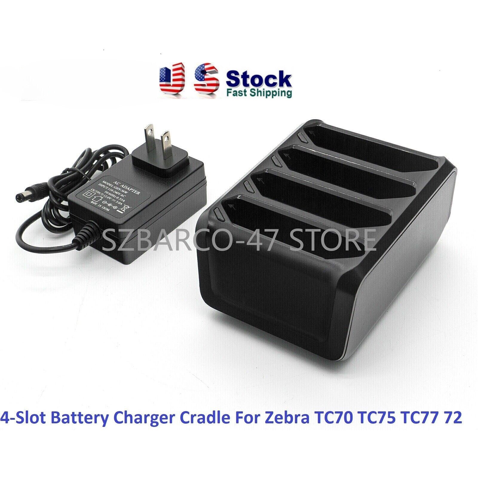 US Zebra 4-Bay Battery Charger Cradle + Adapter to TC70 TC75, TC72, TC77 Scanner