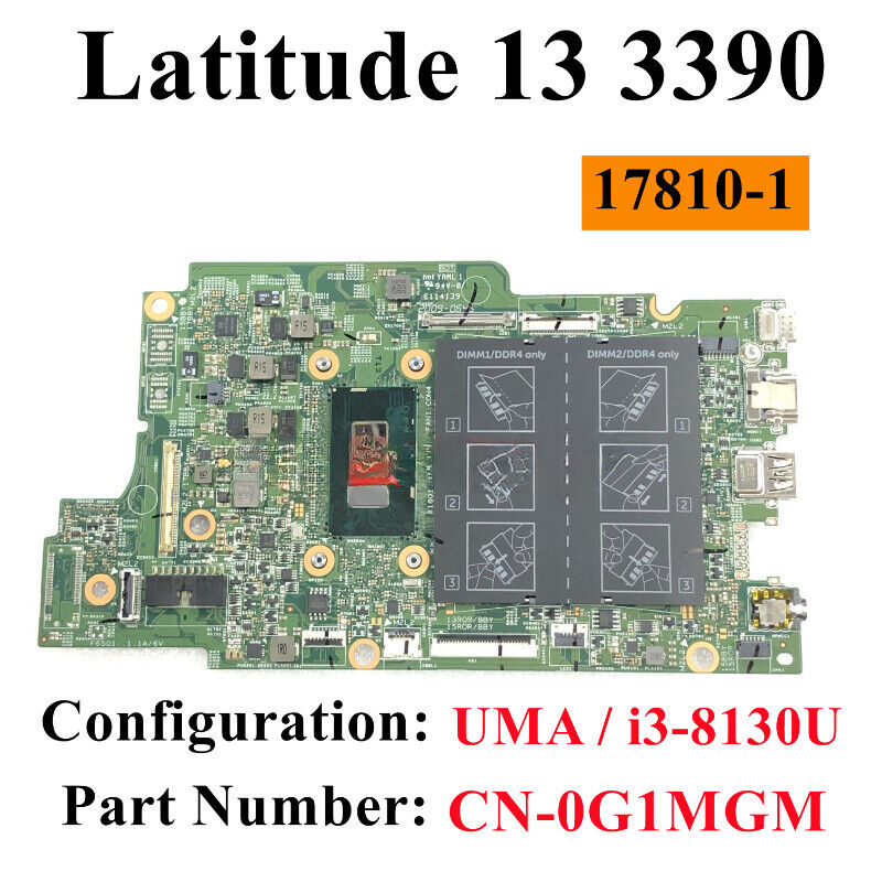 17810-1 I3-8130U FOR Dell 13 3390 Laptop Motherboard CN-0G1MGM G1MGM 0G1MGM