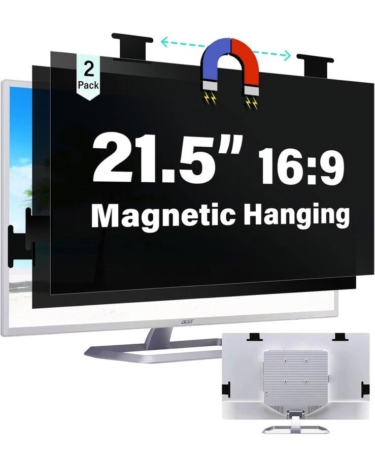 2Pack Magnetic 21.5” Privacy Screen Computer Hanging Removable Anti-Blue/Glare