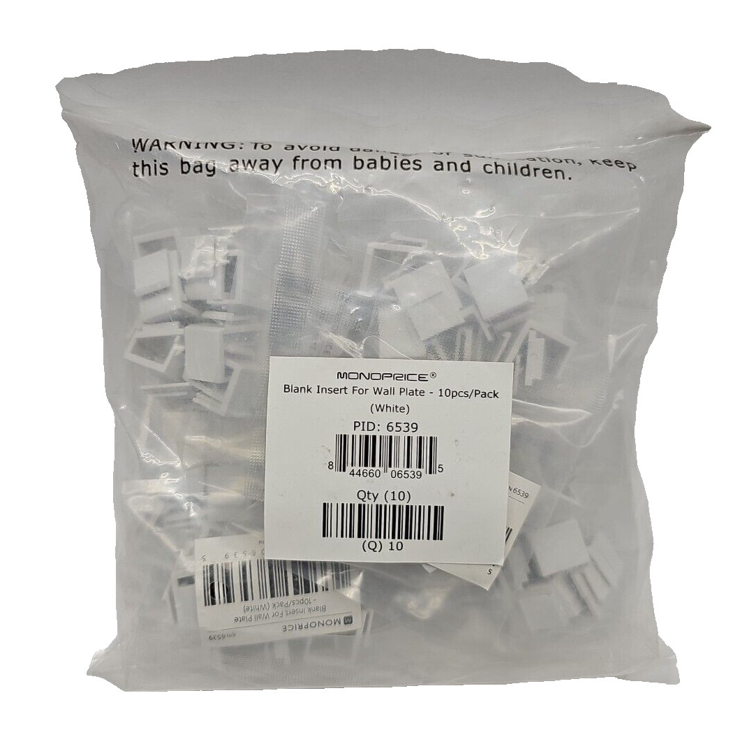 10 pack of 10,(100 each total) Monoprice Blank Insert For Wall Plate (White)