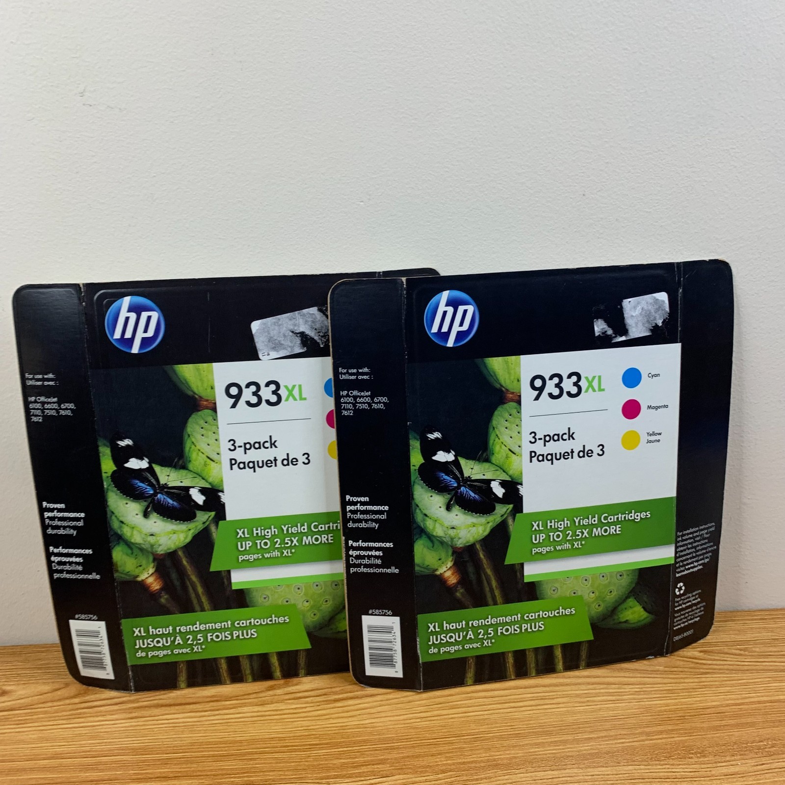 HP 933XL D8J65BN 3 Pack Tri Color Original Ink Cartridges EXP lot of 2