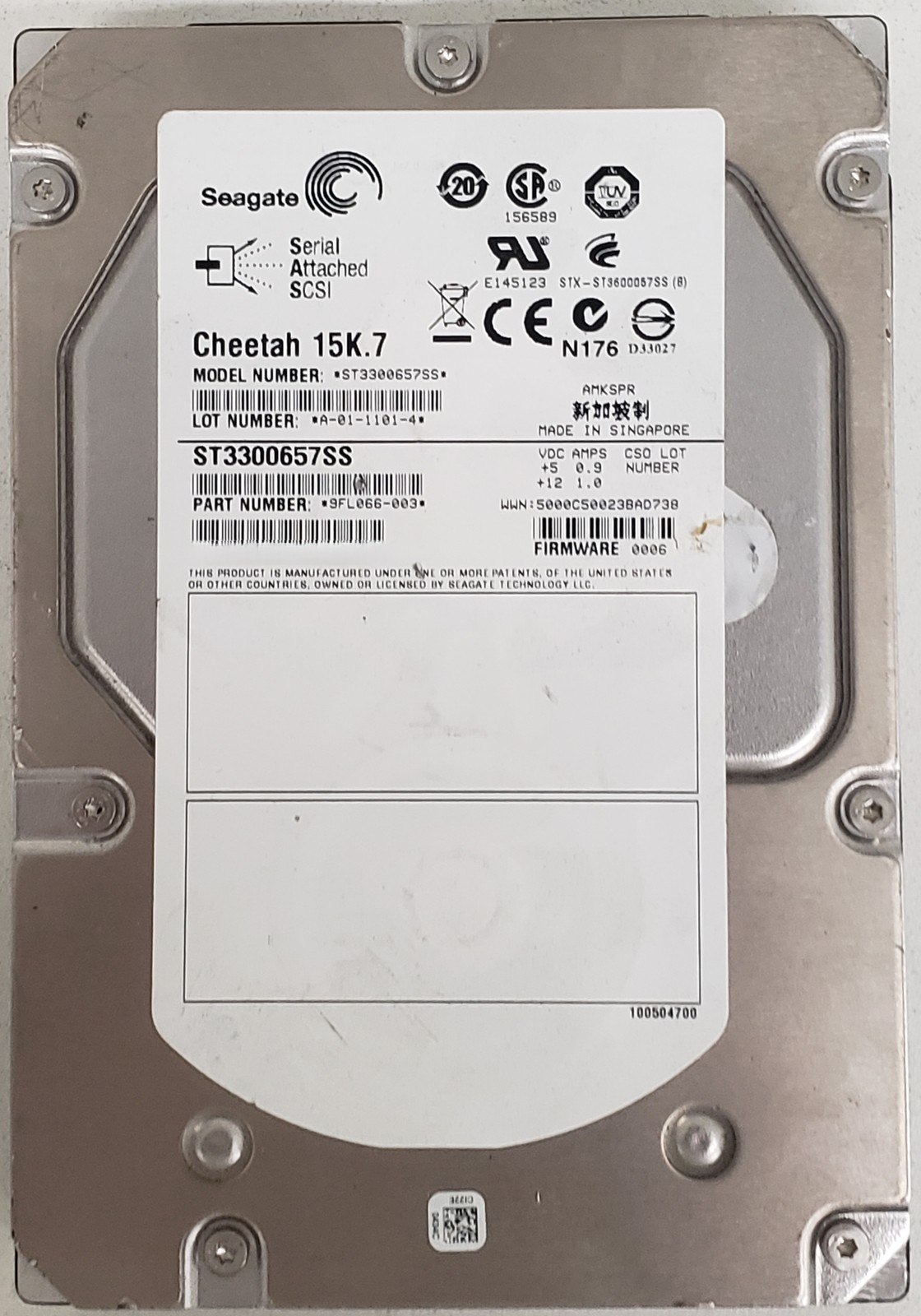 Seagate Cheetah 15K.7 ST3300657SS 300GB 3.5" SAS 6Gb/s 15K RPM HDD 9FL066-003.