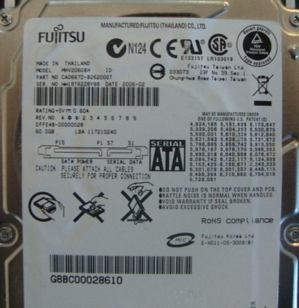 Fujitsu MHV2060BH CA06672-B262000T 60gb 2.5