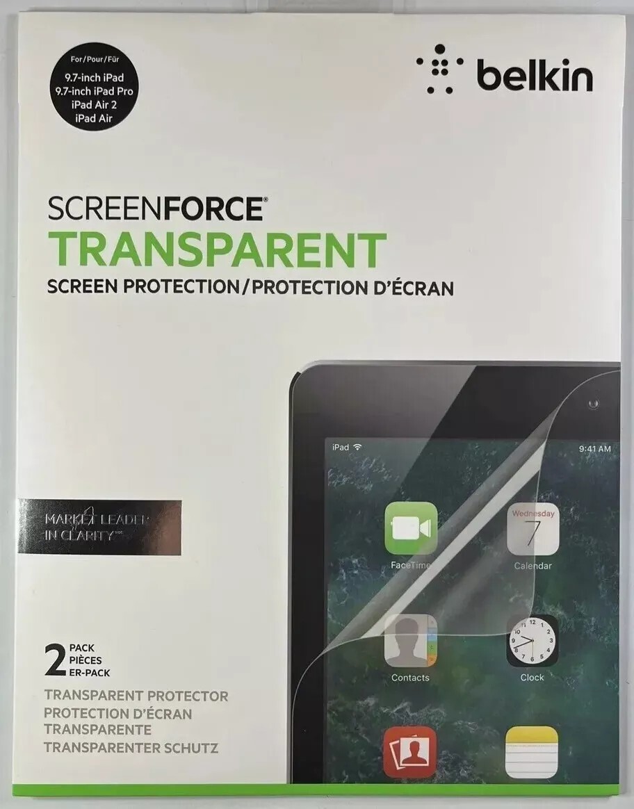 Belkin iPad Screen Protector 2 Pack Screenforce Transparent 9.7-inch, Air, Air 2
