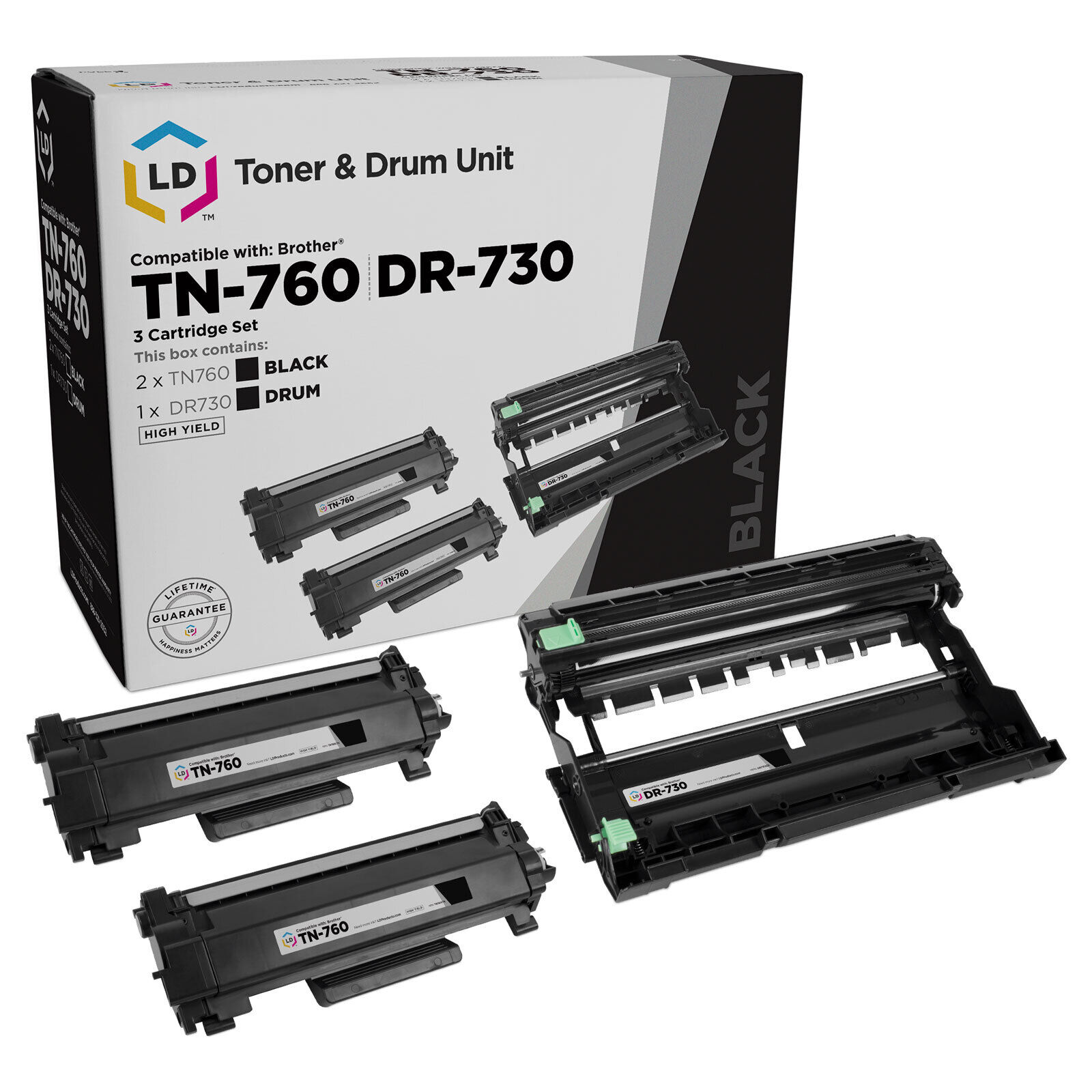 LD Products Replacement Brother TN760 2 Toner Cartridges & 1 Drum DR730 Black 3