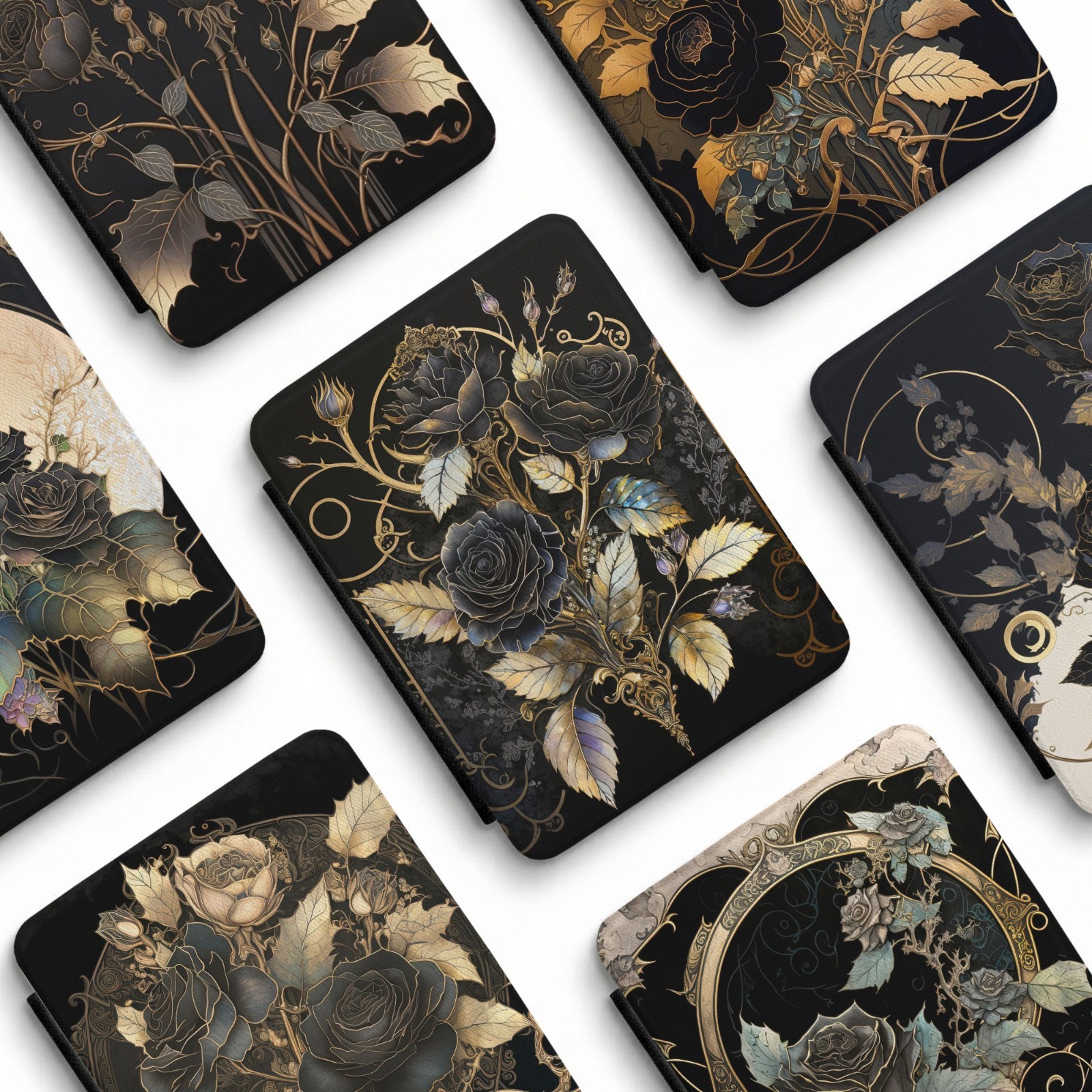Victorian Black Rose Scroll Floral Rustic Goth Kindle Paperwhite 7" 12 Gen Case