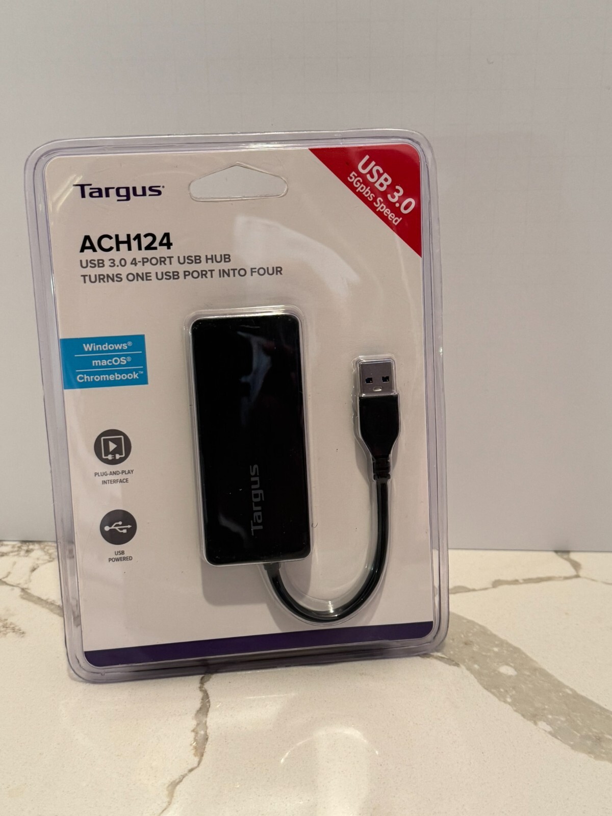 Targus ACH124 USB 3.0 4 Port USB Hub 5Gbps Speed Windows, Mac USB Powered
