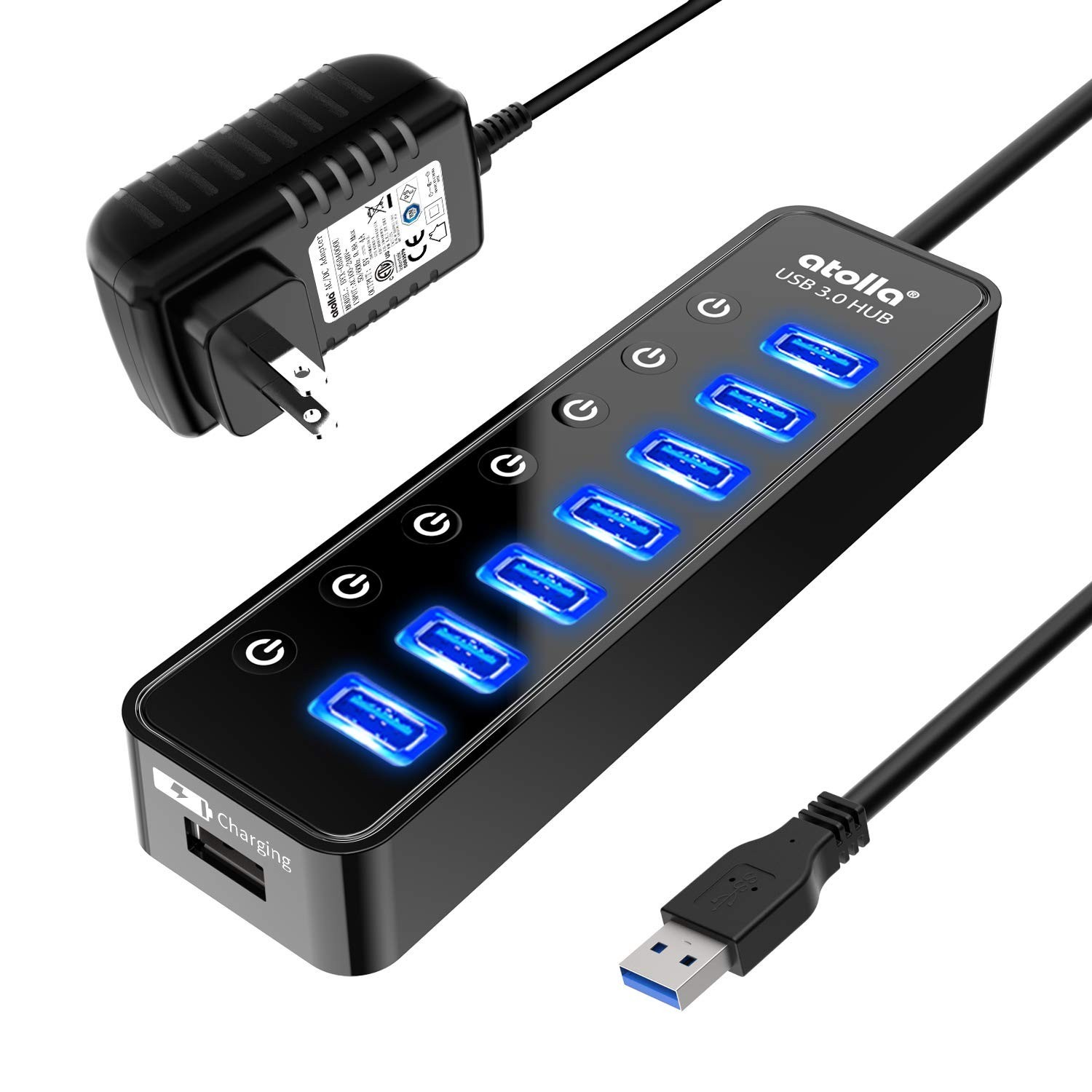 Powered USB Hub 3.0, Atolla 7-Port USB Data Hub Splitter with One Smart Charg...