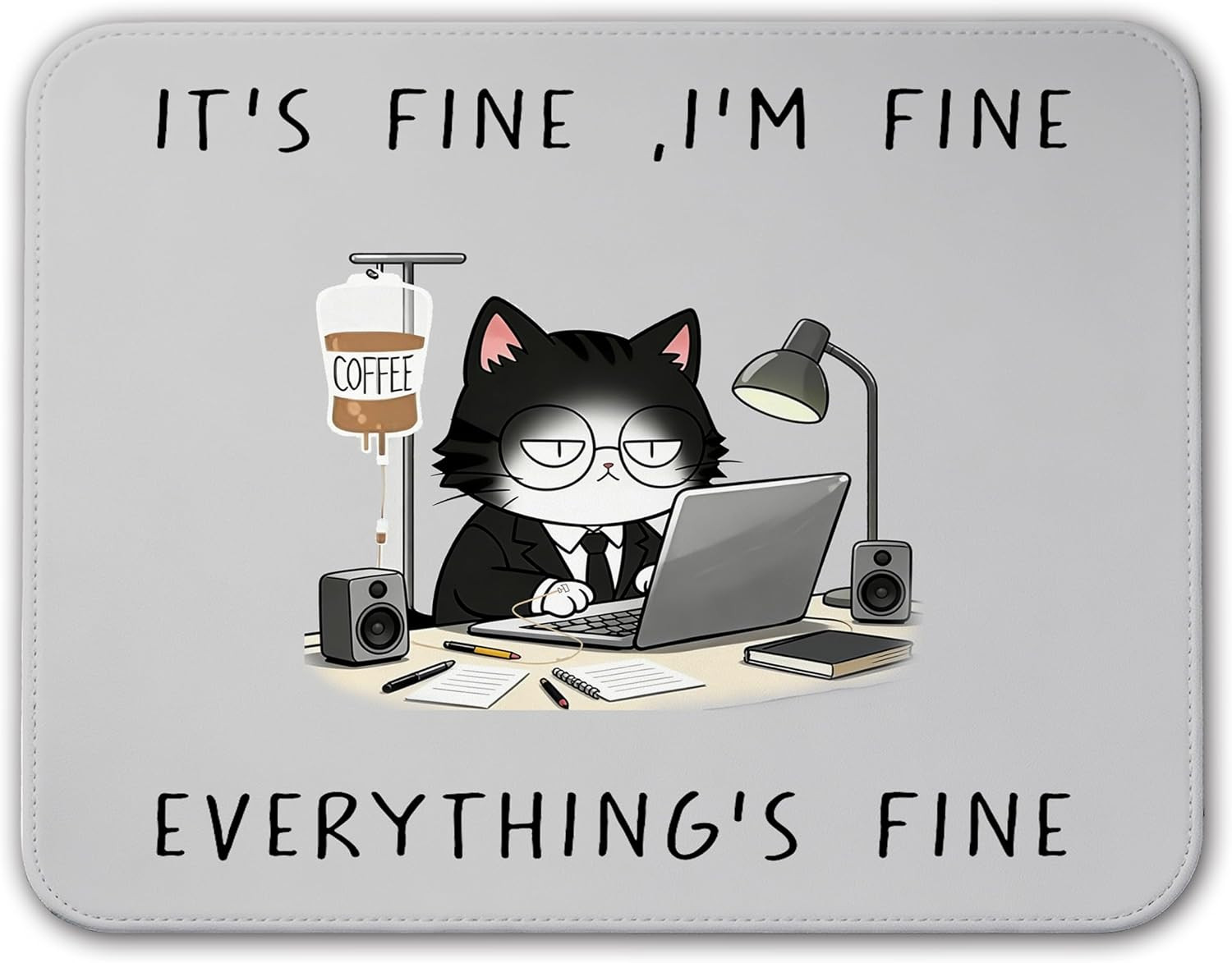 Funny Cat Mouse Pad with Stitched Edges,10X8 Inches