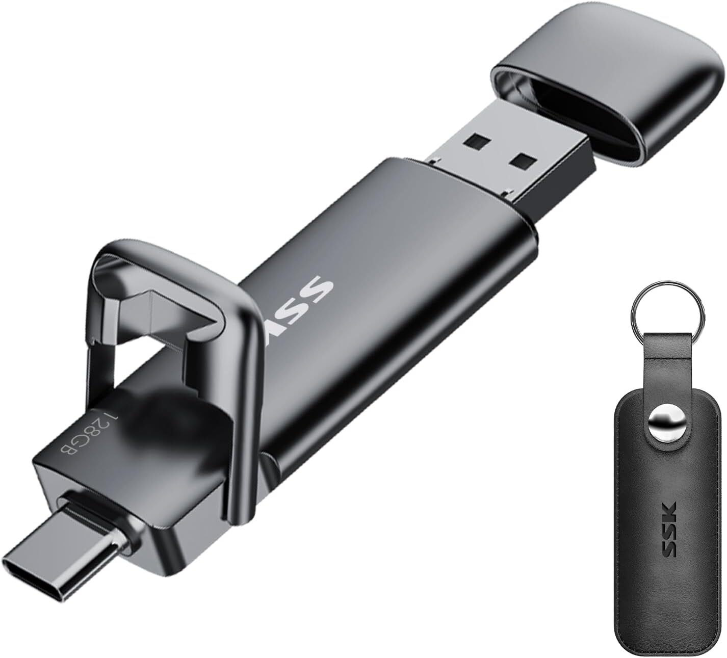 SSK 128GB Dual USB C Flash Drive,2-In-1 Type C+ USB a 3.2 Gen2 Solid State Thumb