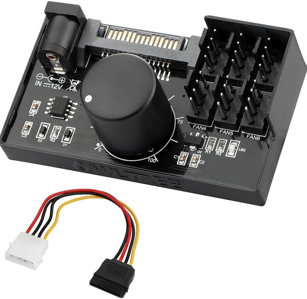 4 Pin 12V PWM Fan Controller 6 Fans Supported PC Fan Adapter Hub Powered by SA..