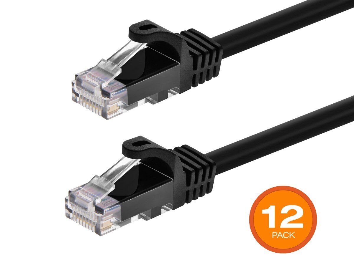 Monoprice Cat6 Ethernet Patch Cable - 1ft - Black (12-Pack) 550MHz, UTP, 24AWG