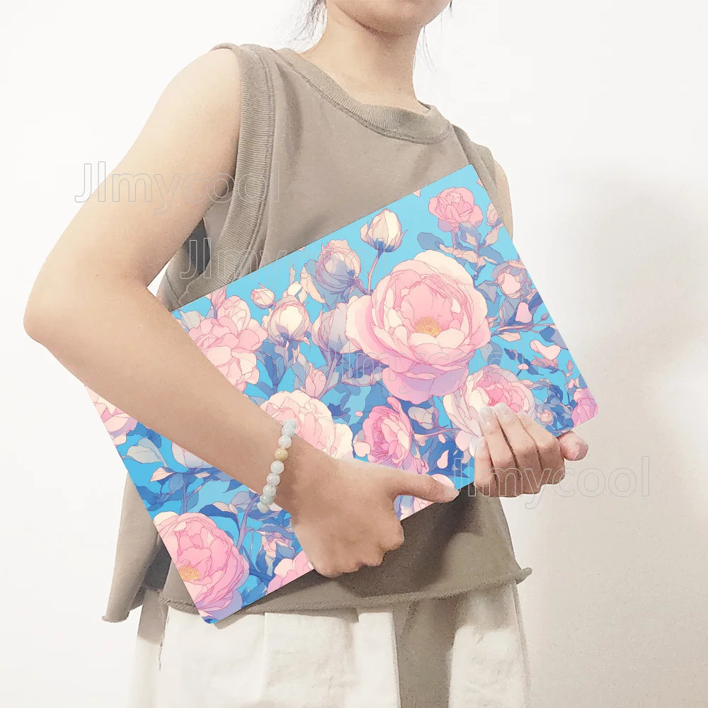 2Pieces Pink Peony Flower Vinyl Laptop Sticker Self-adhesive Case for HP 