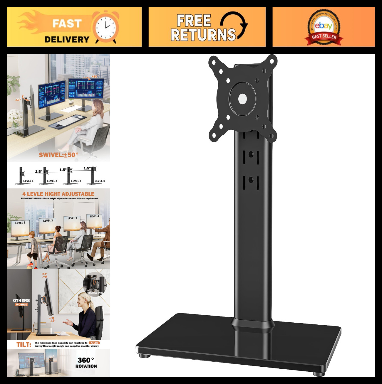 Adjustable Free-Standing LCD Monitor Stand for 13-32 inch Screens, VESA, Swivel