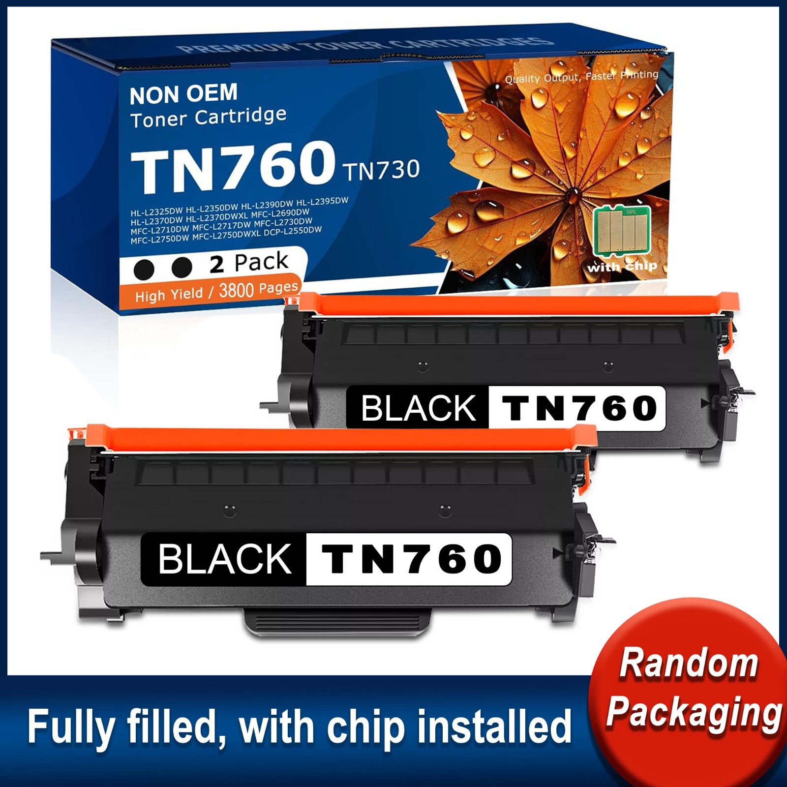 FADSOON® 2x TN770 TN760 TN730 Toner With Chip For Brother MFC-L2750DW L2710DW 