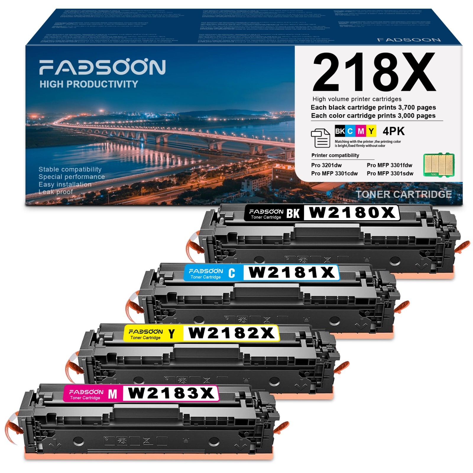 218X W2180X 4PK Compatible Toner for Color LaserJet Pro 3201dw MFP 3301cdw fdw