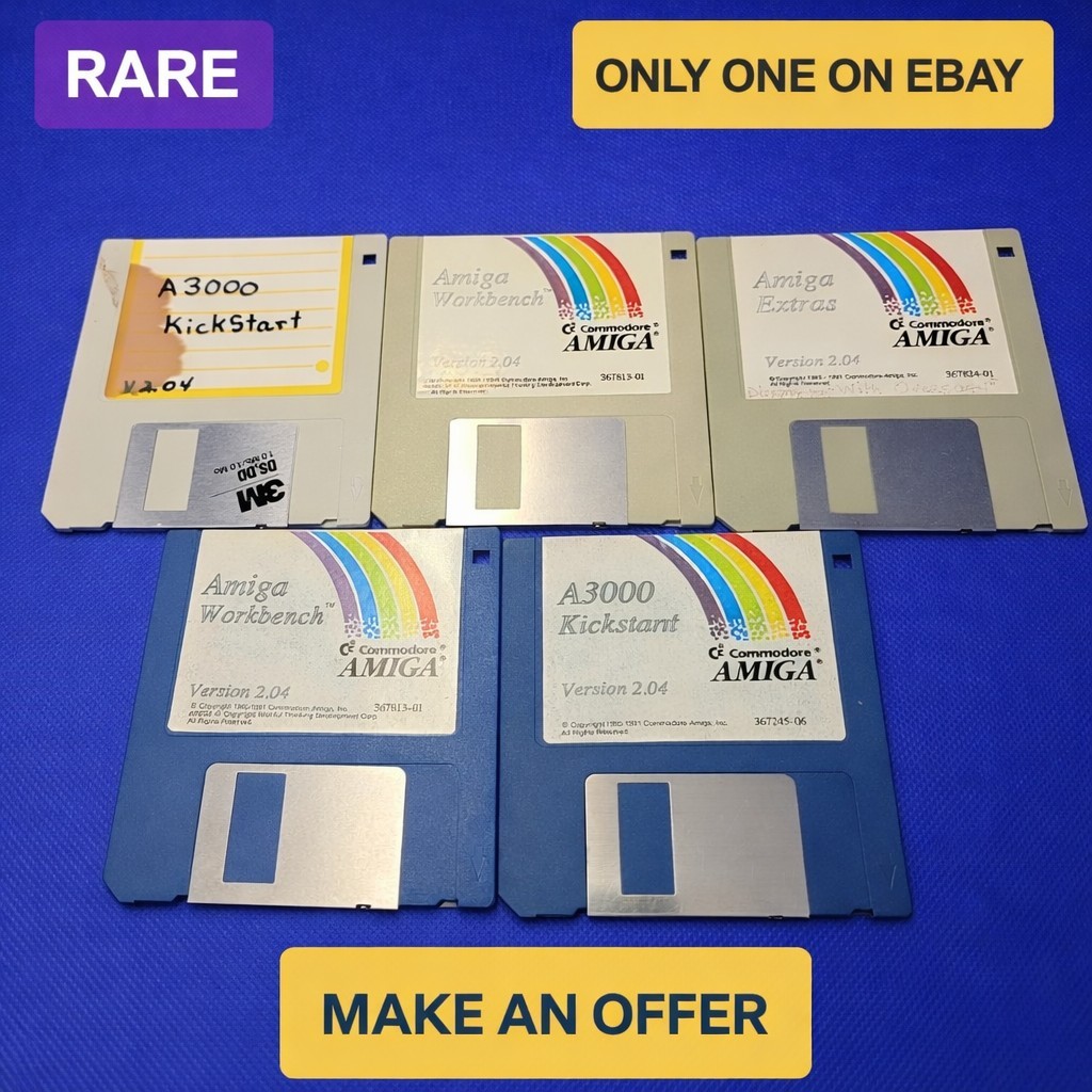 Commodore Amiga A3000 Kickstart Workbench 2.04 System Disks 5 Disk Lot Rare