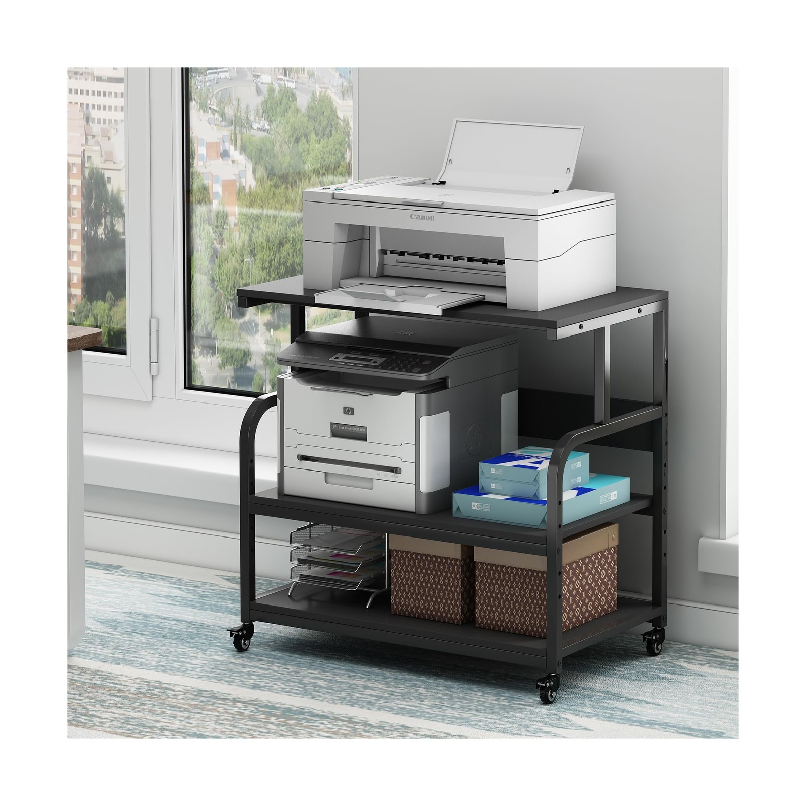 32.3" x 18.9" Extra Large Printer Stand Table with Adjustable Storage Shelf, ...