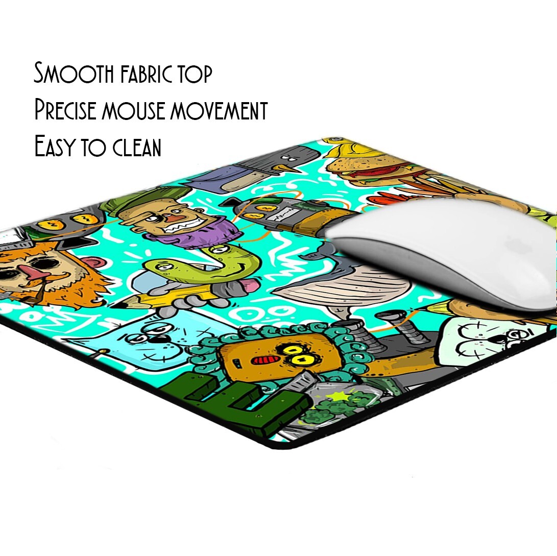 Colorful Abstract Cartoon Cat Whale Pencil And Other Weird Designs Mouse Pad