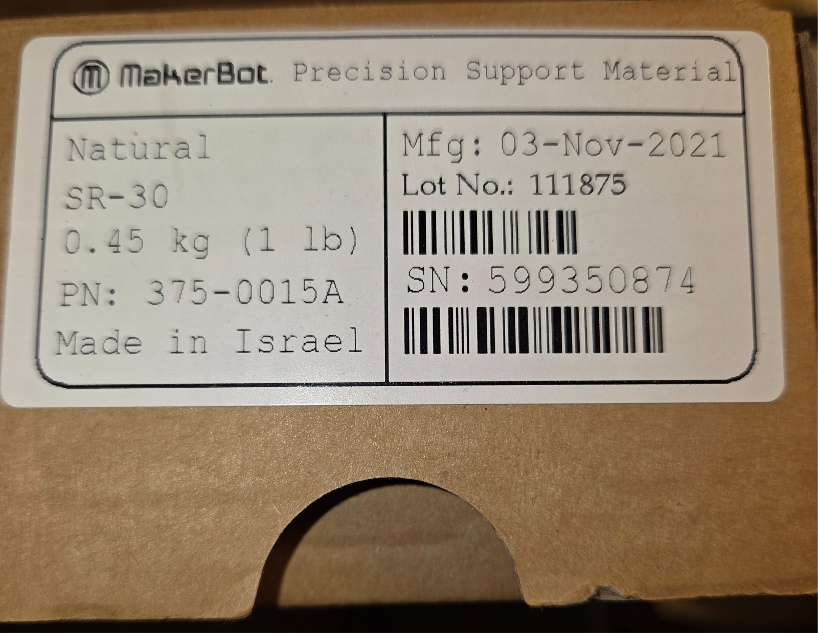 makerbot sr-30 support filament