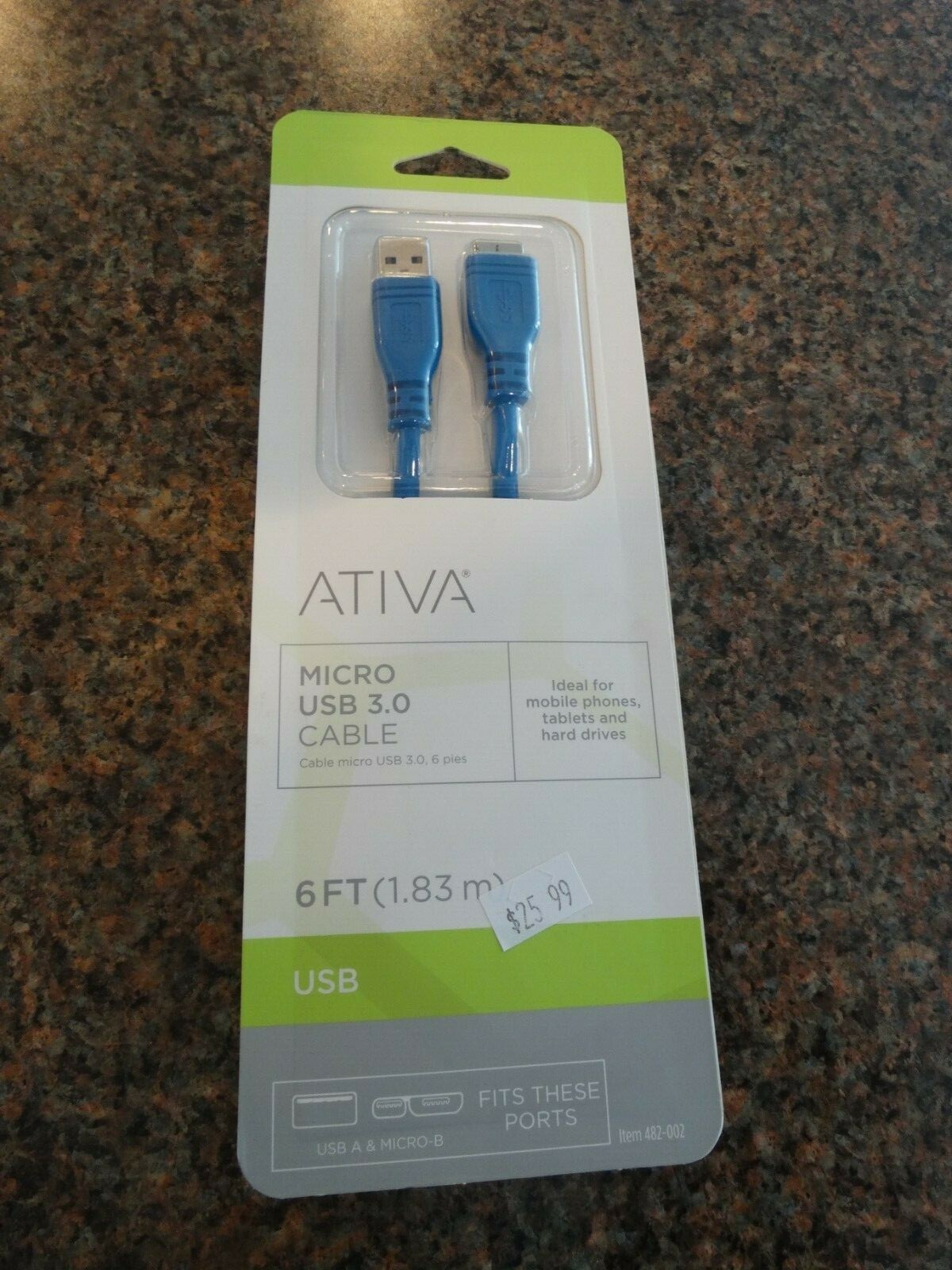 New ATIVA Micro USB 3.0 Cable 6FT USB A/ Micro B Item # 482-002